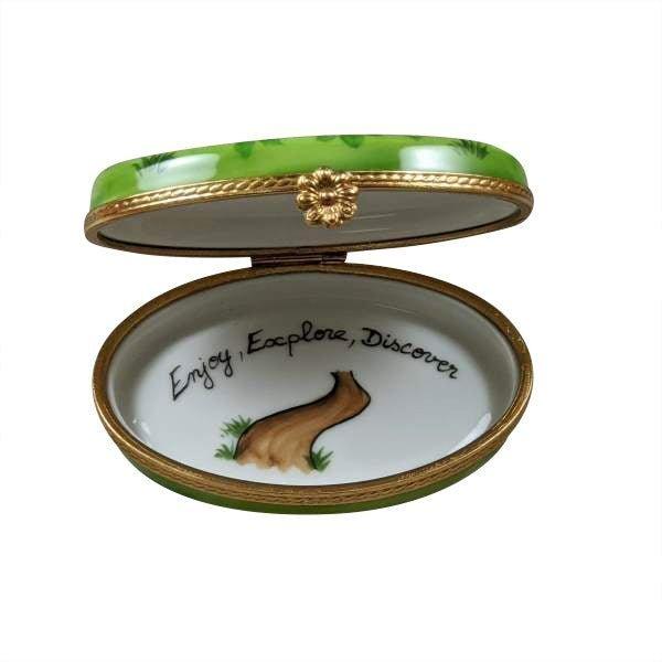 Yellow Beach Cruiser with Brass Sunglasses Porcelain Limoges sports beach vehicle French Trinket Box