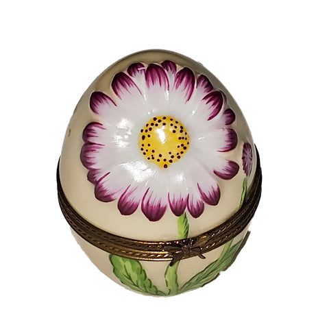 Yellow Egg with Sunflower Charm Porcelain Limoges egg French Trinket Box