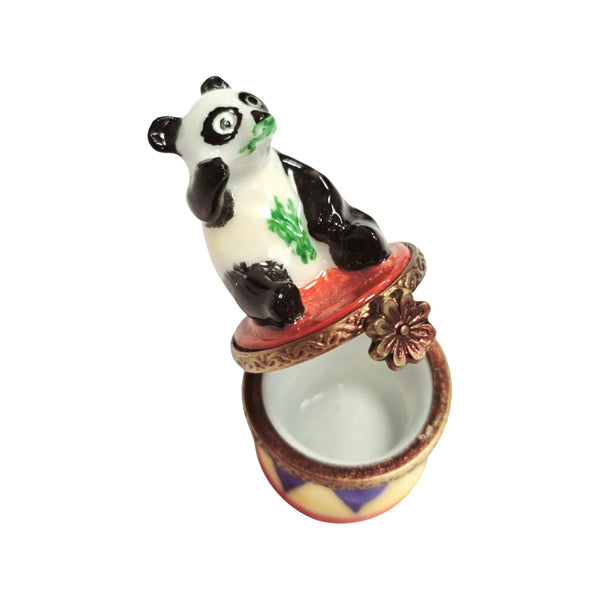 Mini Panda on Round Base Porcelain Limoges Trinket Box