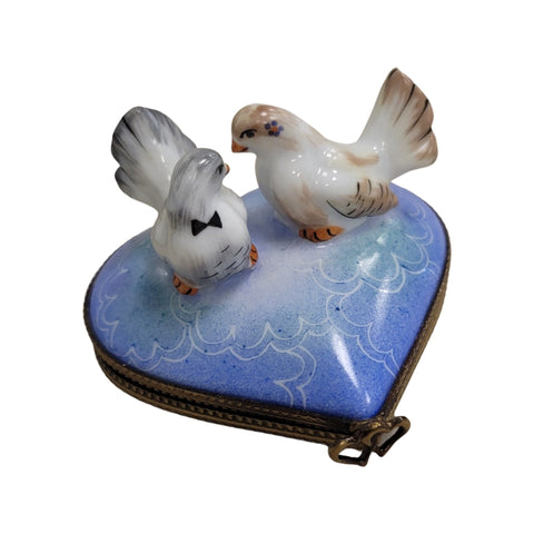 Two Doves on Heart Porcelain Limoges Trinket Box