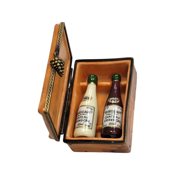 2 Bottles in Wine Crate Porcelain Limoges Trinket Box