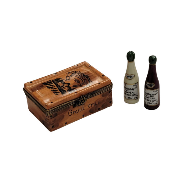 2 Bottles in Wine Crate Porcelain Limoges Trinket Box