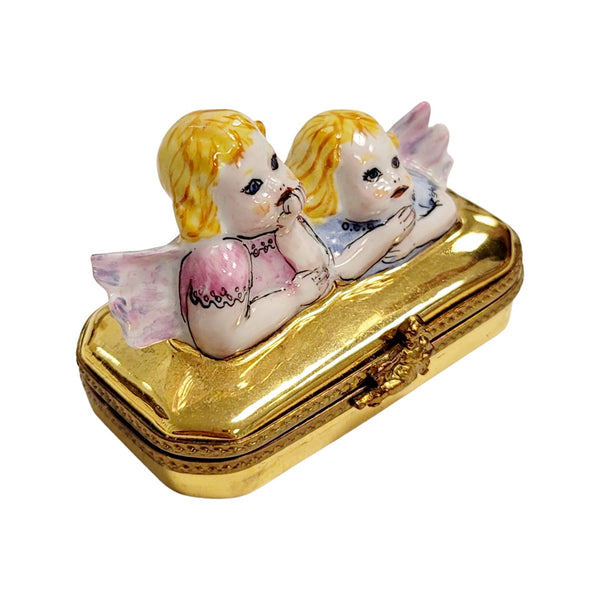 2 Gold Cherubs Porcelain Limoges Trinket Box