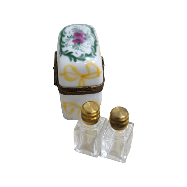 2 Perfume Bow Roses Porcelain Limoges Trinket Box