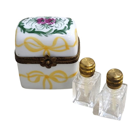 2 Perfume Bow Roses Porcelain Limoges Trinket Box