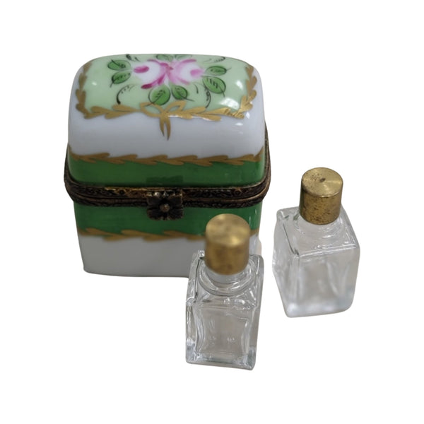 2 Perfume Green Roses Porcelain Limoges Trinket Box