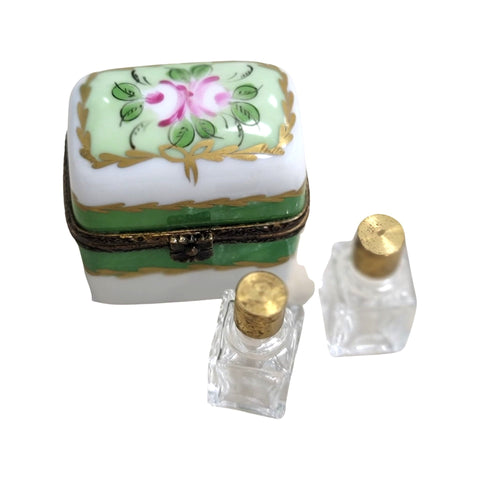 2 Perfume Green Roses Porcelain Limoges Trinket Box
