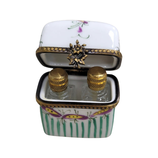 2 Perfume Green Stripes Porcelain Limoges Trinket Box