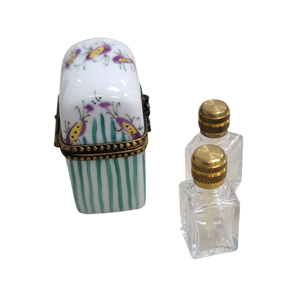 2 Perfume Green Stripes Porcelain Limoges Trinket Box