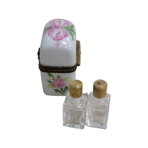 2 Perfume Pink Bow Porcelain Limoges Trinket Box