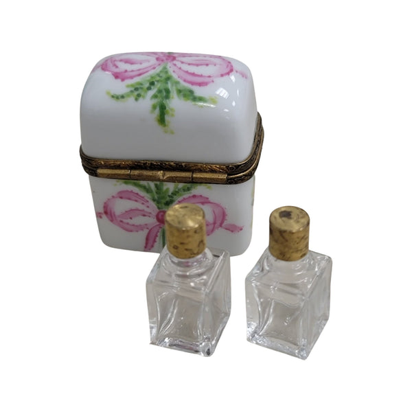 2 Perfume Pink Bow Porcelain Limoges Trinket Box
