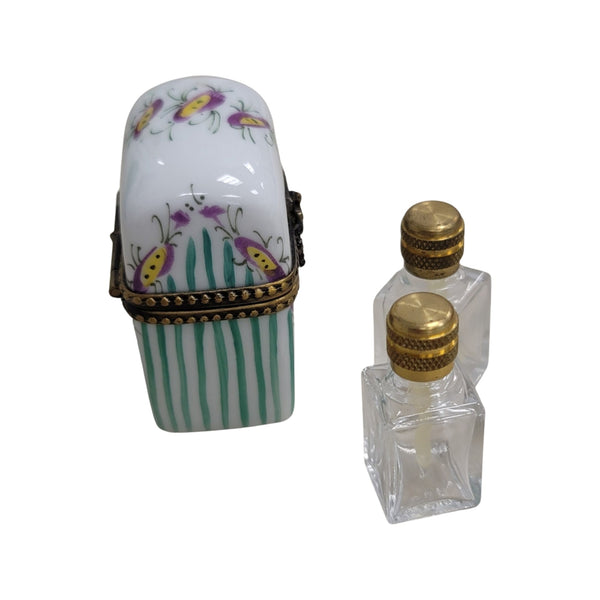 2 Purple Green Perfume Porcelain Limoges Trinket Box