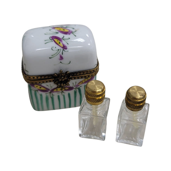 2 Purple Green Perfume Porcelain Limoges Trinket Box