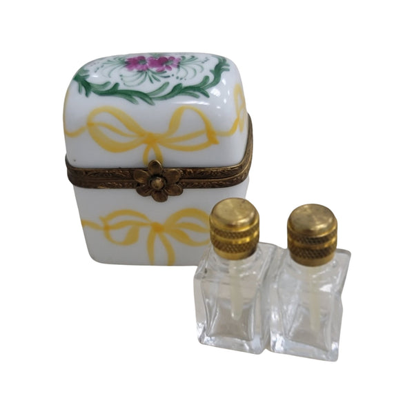 2 Yellow Perfume Porcelain Limoges Trinket Box