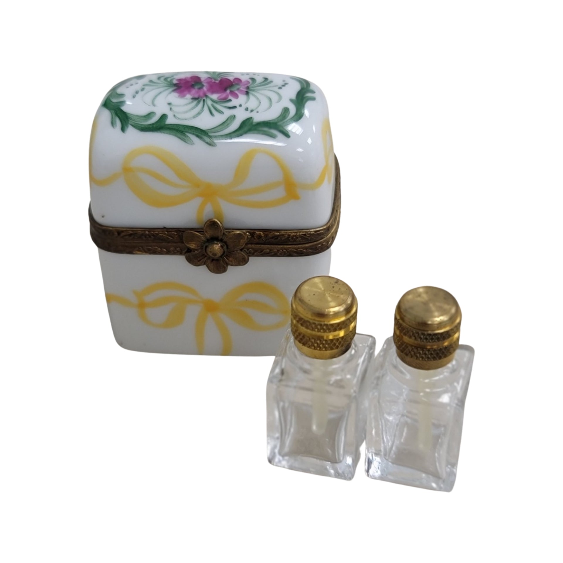 2 Yellow Perfume Porcelain Limoges Trinket Box