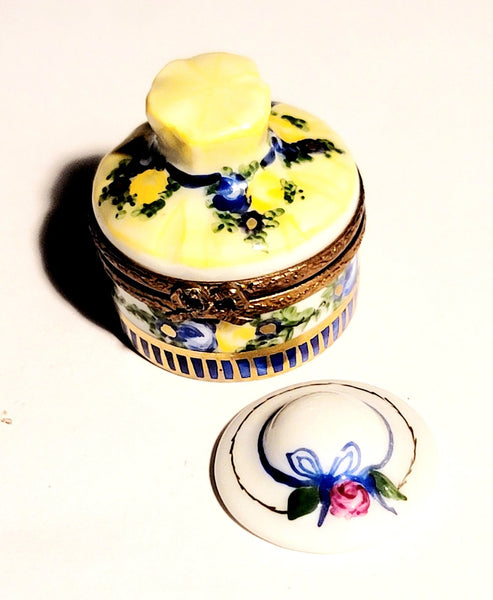Bonnet Ribbon Hat Box w Flowers Limoges Porcelain Box