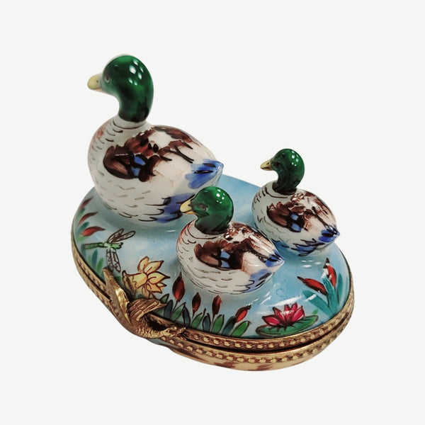 3 Ducks Swimming Porcelain Limoges Trinket Box