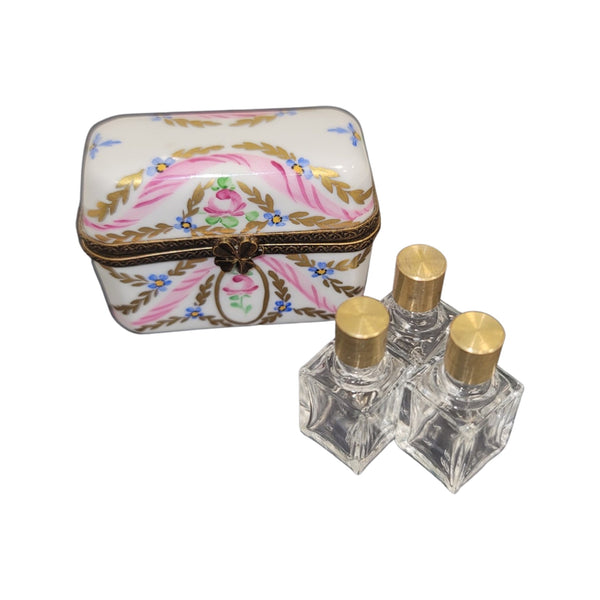 3 Perfume Pink Gold Flowers Porcelain Limoges Trinket Box