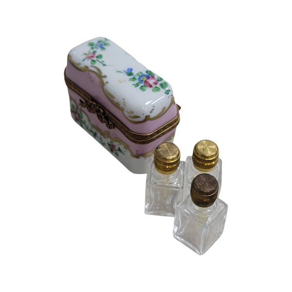 3 Perfume Pink Roses in Square Porcelain Limoges Trinket Box