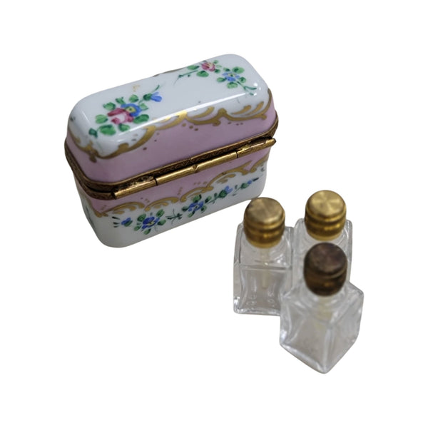 3 Perfume Pink Roses in Square Porcelain Limoges Trinket Box