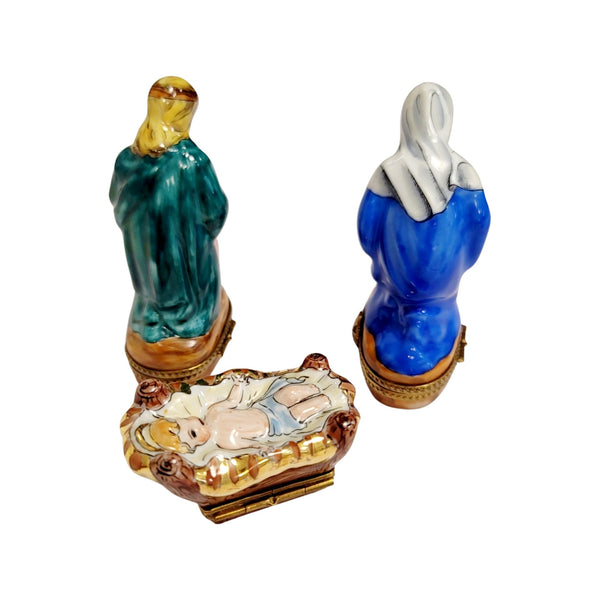 3 piece Nativity mary Joseph baby Hay Bottom Porcelain Limoges Trinket Box