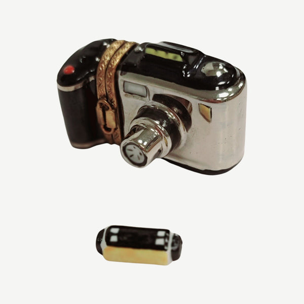 35mm Black Camera with Film Porcelain Limoges Trinket Box