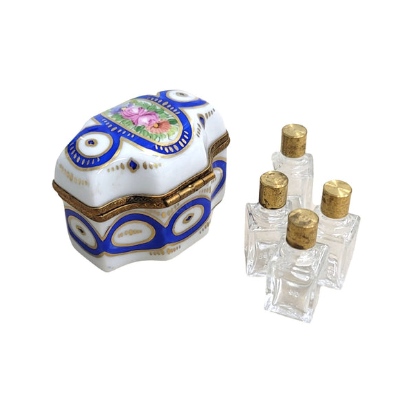 4 Perfume Blue Porcelain Limoges Trinket Box