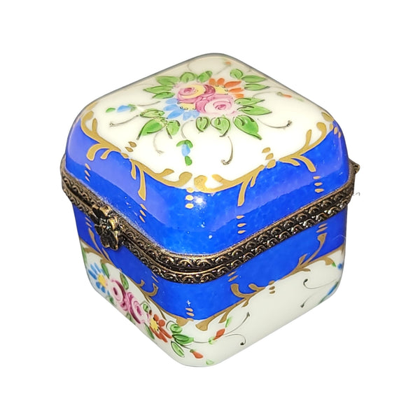 4 Perfume Blue in Square Porcelain Limoges Trinket Box