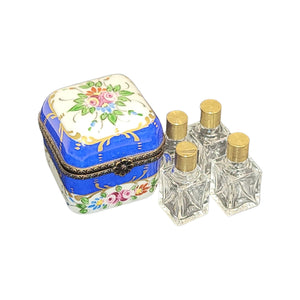 4 Perfume Blue in Square Porcelain Limoges Trinket Box