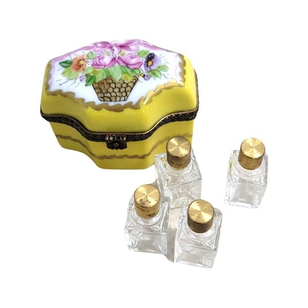 4 Perfume Roses Yellow Porcelain Limoges Trinket Box