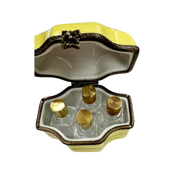 4 Perfume Yellow Basket Porcelain Limoges Trinket Box