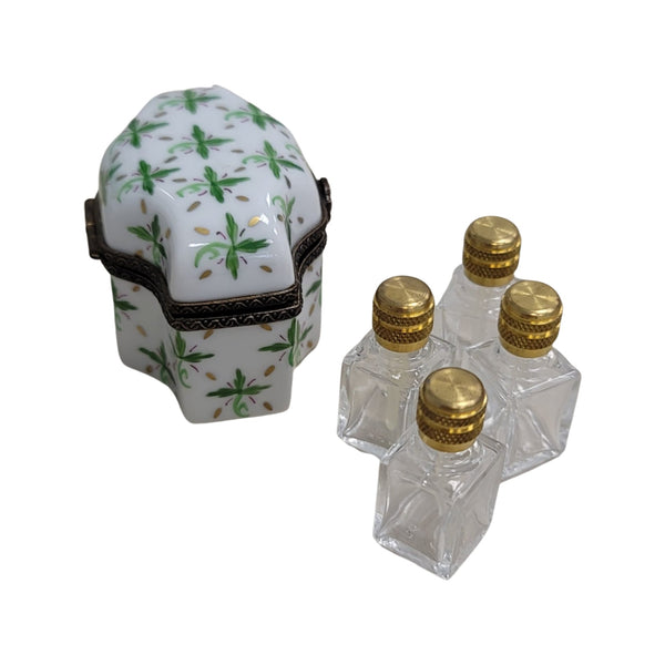 4 Perfume green Porcelain Limoges Trinket Box