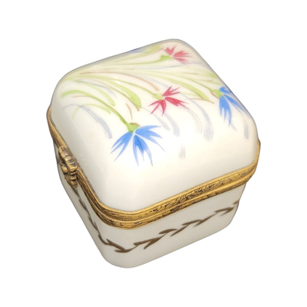 4 Perfume white in Square Porcelain Limoges Trinket Box