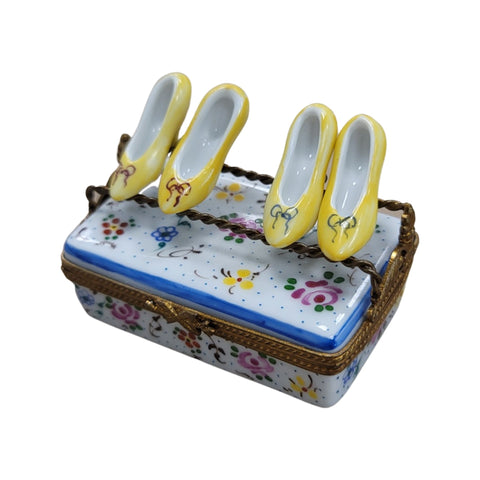 4 Yellow Shoes Flowers Fashion Porcelain Limoges Trinket Box