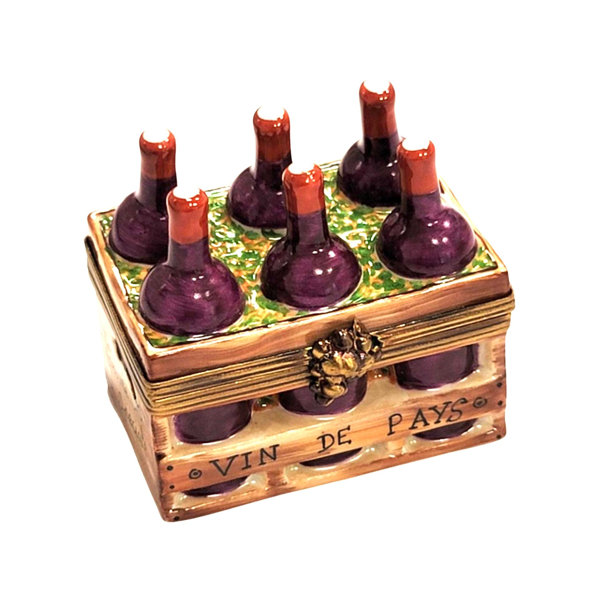 6 Bottles Wine in Crate Porcelain Limoges Trinket Box