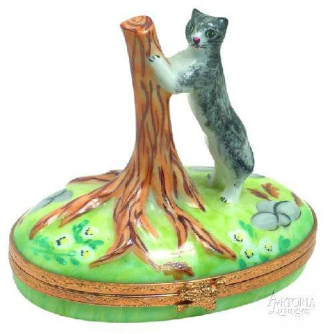 Kitten With Tree Limoges Box-cat kitten-Limoges Box Boutique