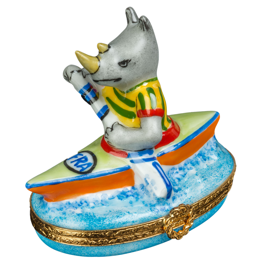 Kayaking Rhinocerus Limoges Porcelain Box