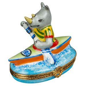Kayaking Rhinocerus Limoges Porcelain Box