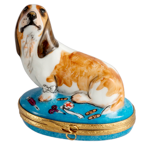 Injured Basset Hound Dog Limoges Porcelain Box