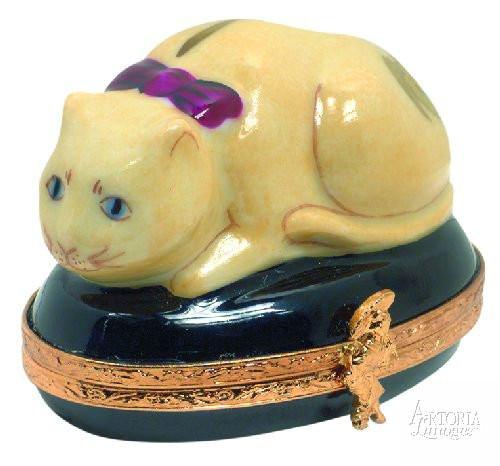 Chinese Cat Limoges Box Figurine-[vendor] Authentic French Limoges