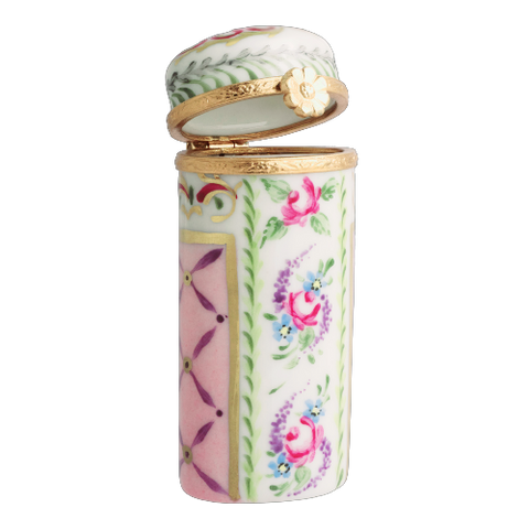 Tall Cylinder:Malmaison Rose Limoges Porcelain Box
