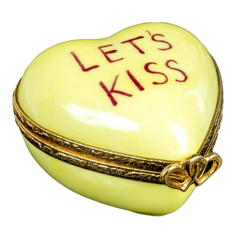 Heart: Let's Kiss Yellow Limoges Porcelain Box