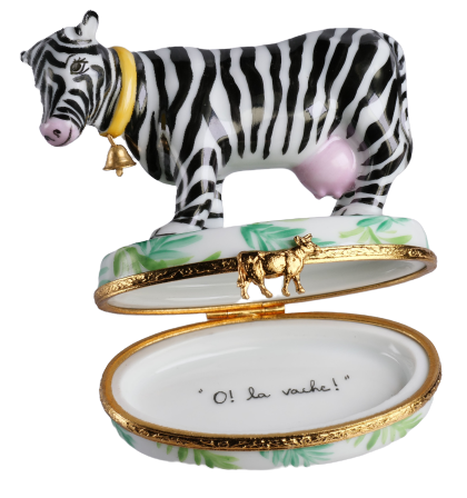 Zebra Cow Limoges Porcelain Box