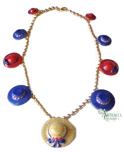 Hat Necklace: Red And Blue Limoges Porcelain Box