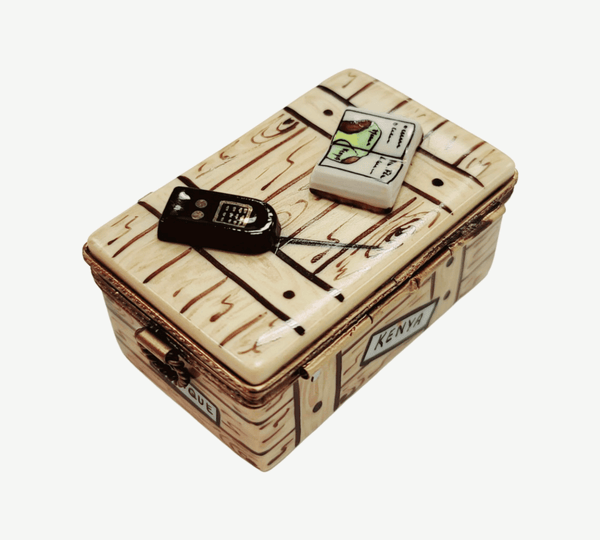 Africa Safari Map walkie Talkie with Binoculars Porcelain Limoges Trinket Box