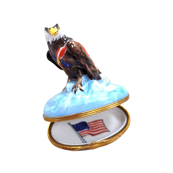American Eagle w Flag Porcelain Limoges Trinket Box