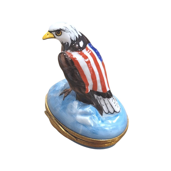 American Eagle w Flag Porcelain Limoges Trinket Box