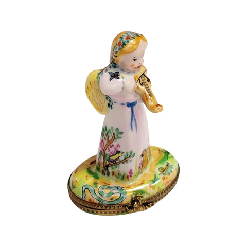 Angel w Violin Garden of Eden Porcelain Limoges Trinket Box