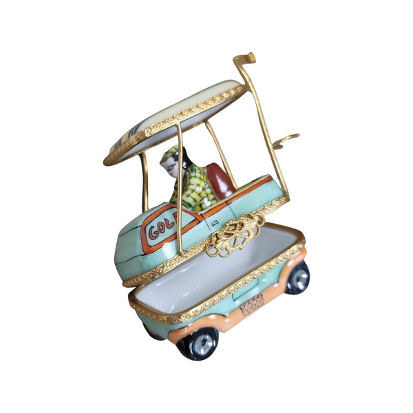 Aqua Man Riding Golf Cart Sports Porcelain Limoges Trinket Box