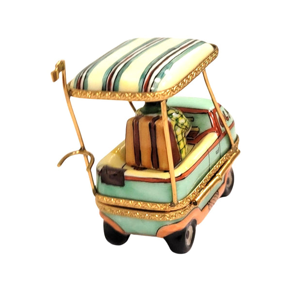 Aqua Man Riding Golf Cart Sports Porcelain Limoges Trinket Box